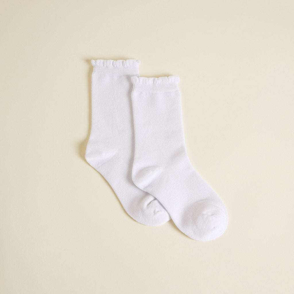 White Scallop Crew Socks