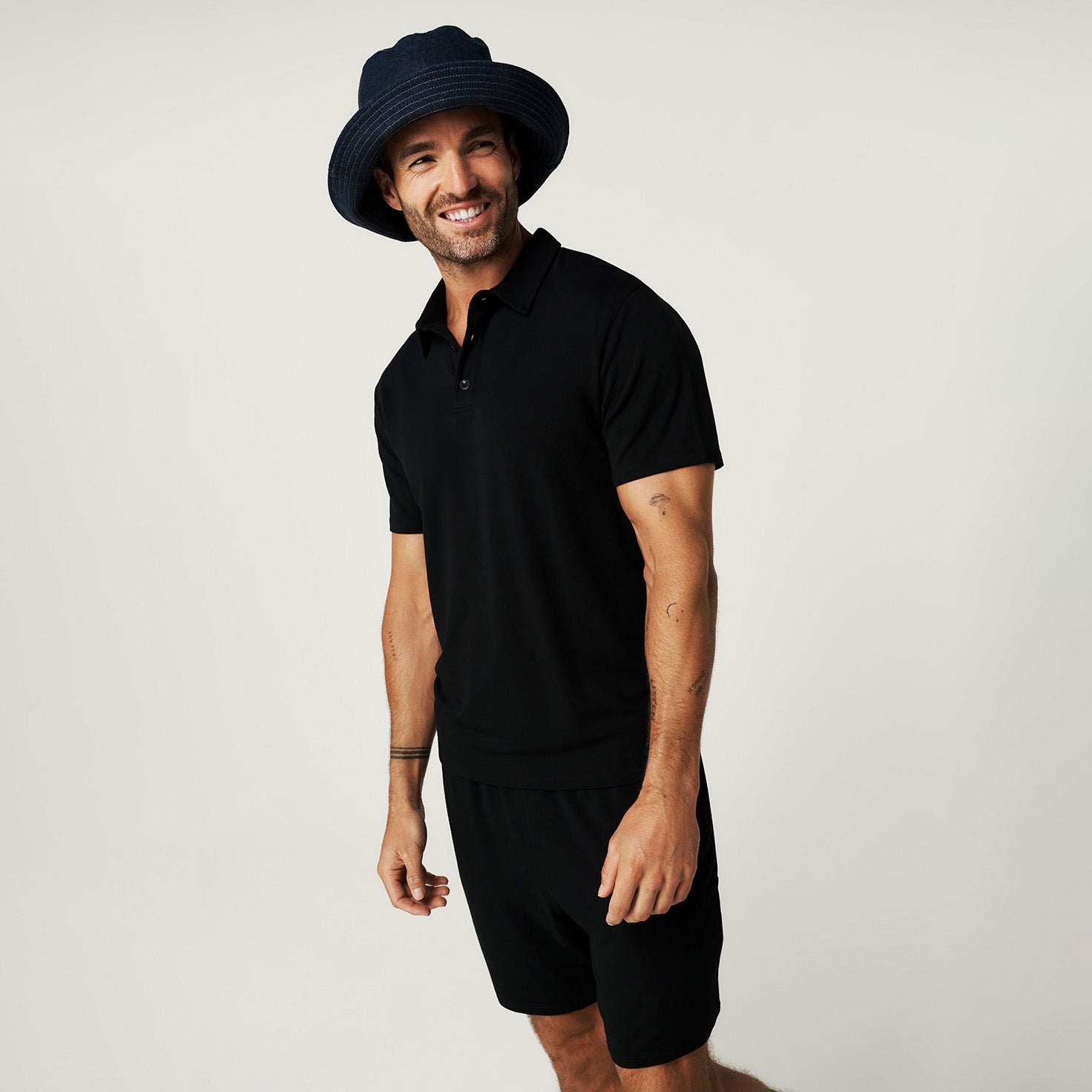 Men's Black French Terry Polo Shirt