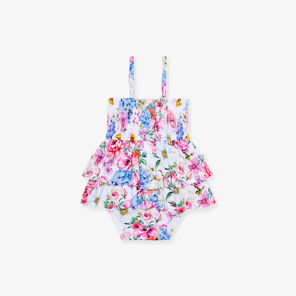 Cynthia Smocked Tiered Bodysuit Dress