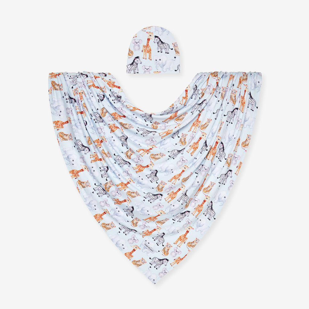 Zoo Babies Swaddle Beanie Set