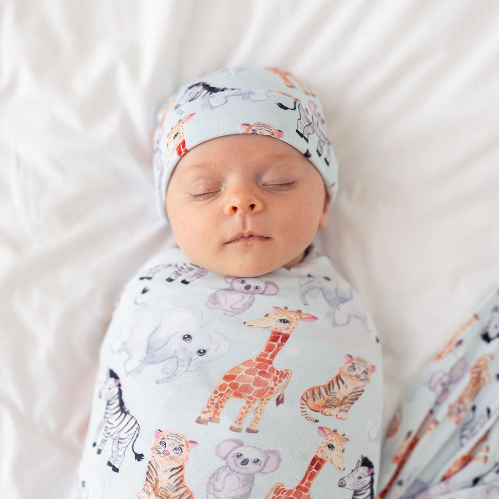 Zoo Babies Swaddle Beanie Set